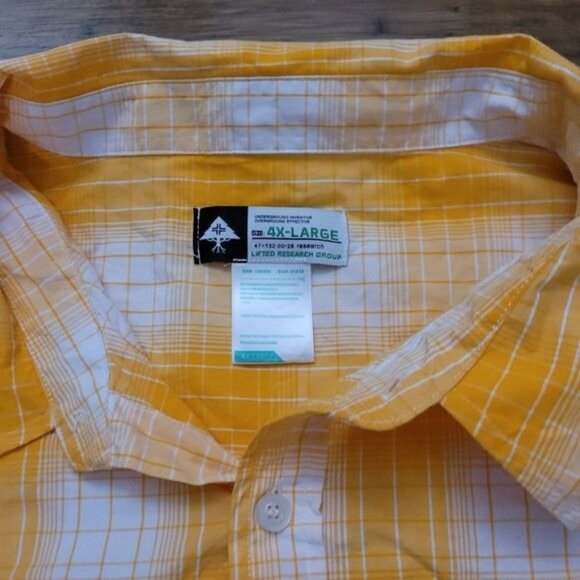Men's LRG yellow white plaid shirt short sleeve button down 4XL 4X FLAW - Picture 4 of 6